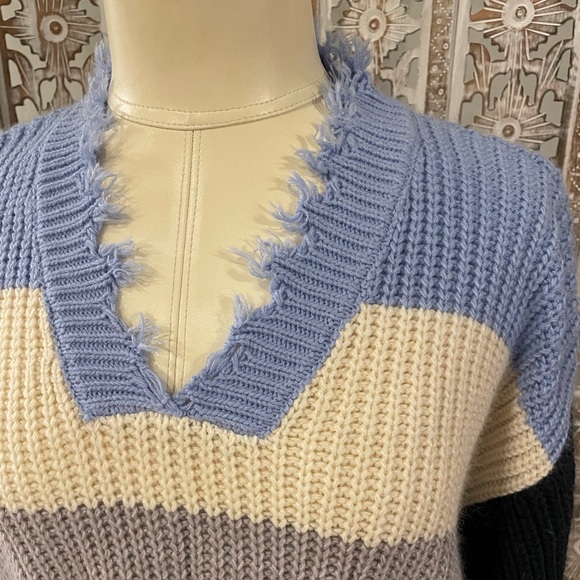 Coco + Jaimeson V-neck stripe deconstructed sweater - Picture 3 of 5